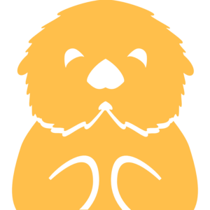 A simple, stylized yellow illustration of an otter with minimal facial features and outlined paws, set against a white background. Perfect for otter enthusiasts who appreciate minimalist design.